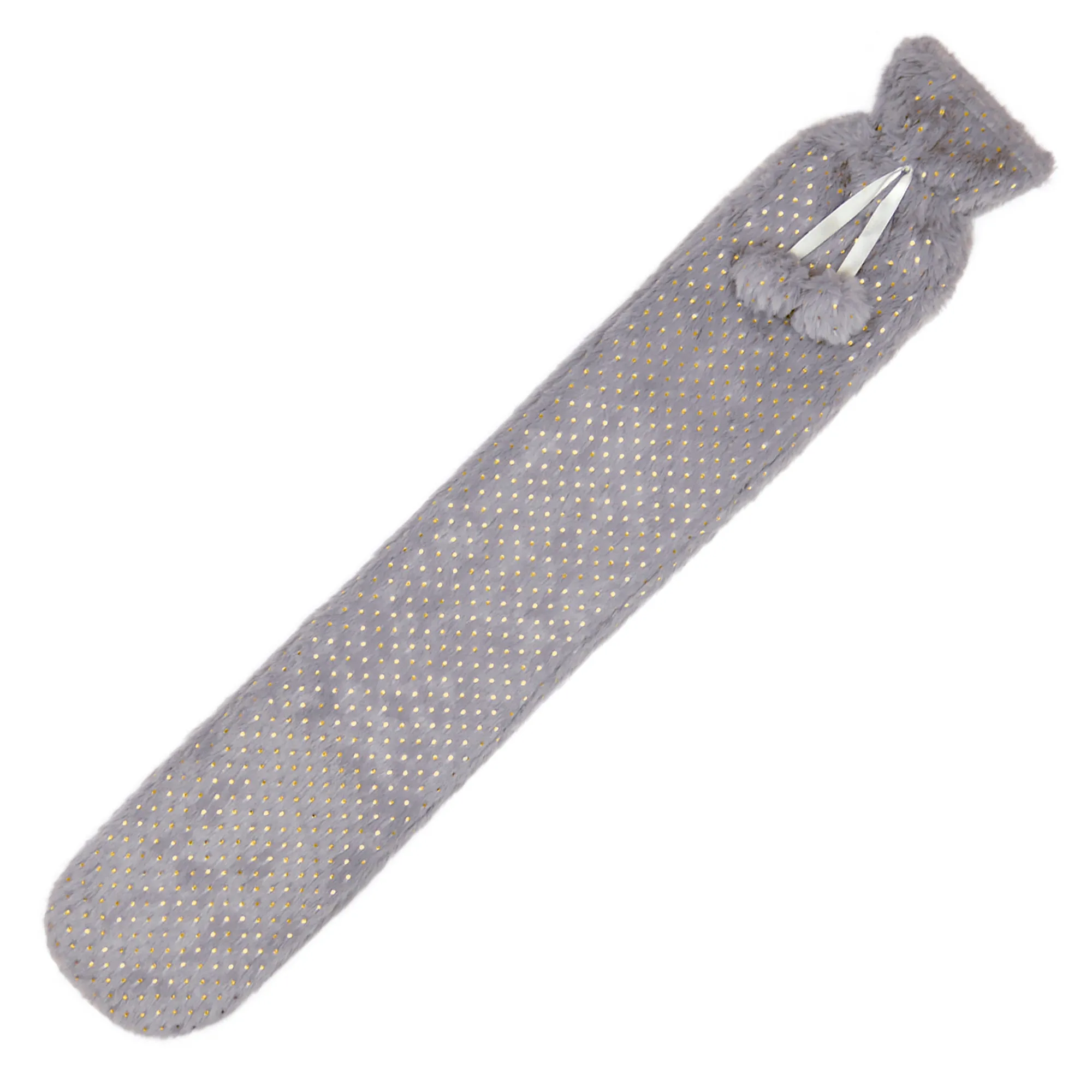 Luxury Plush Extra Long Metallic Grey Hot Water Bottle