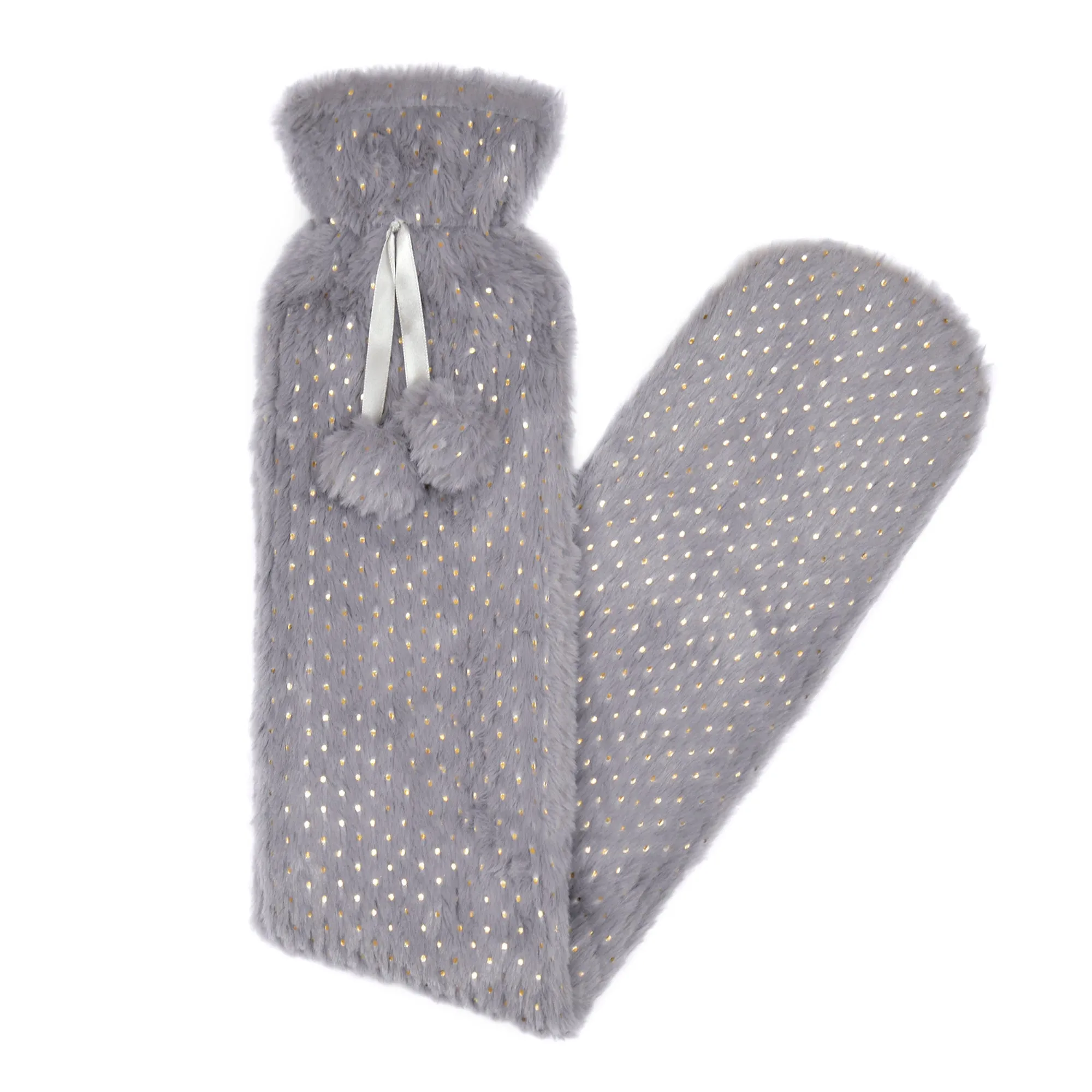Luxury Plush Extra Long Metallic Grey Hot Water Bottle