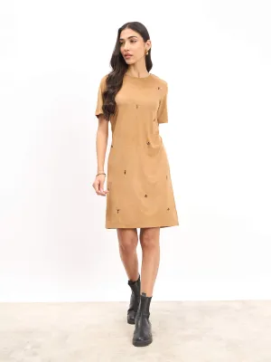 Macy Embellished Shift Dress - Camel/Beige