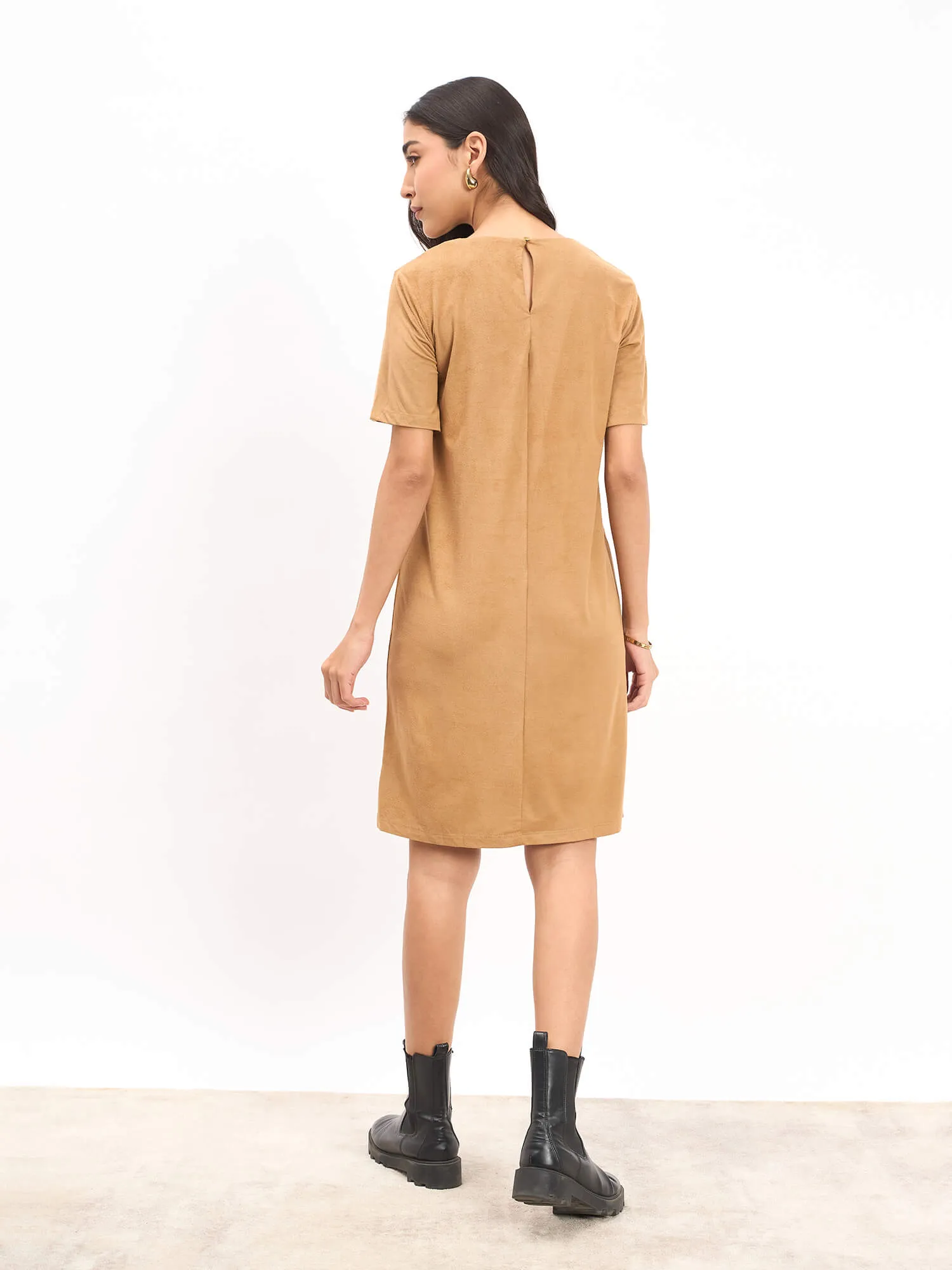 Macy Embellished Shift Dress - Camel/Beige