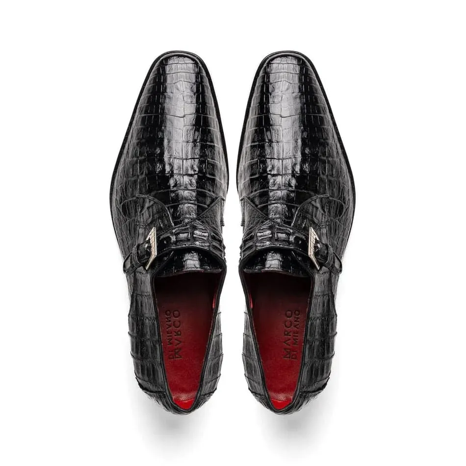 Marco Di Milano Rovigo Men' Shoes Black Genuine Caiman Crocodile Dress Single Monk-strap Loafers