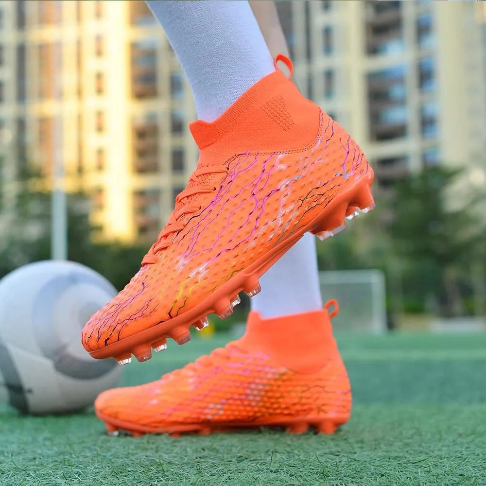 Maylrvjv Men's High Top Soccer Shoes Football Boots Futsal Cleats Competition Training Indoor Outdoor Sports Sneakers