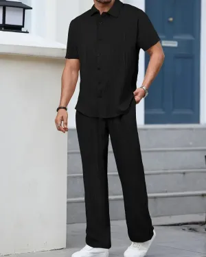 Men’s Black Pleated Co-Ord Set