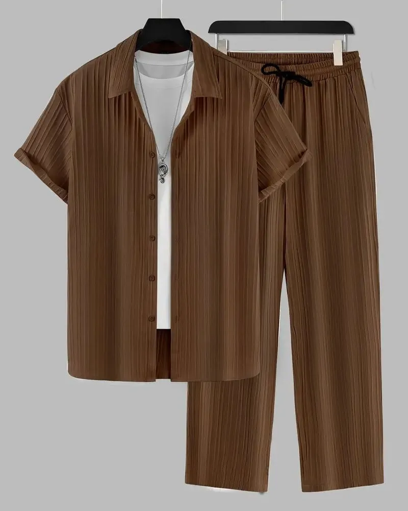 Men's Brown Relax Fit Top Bottom Set