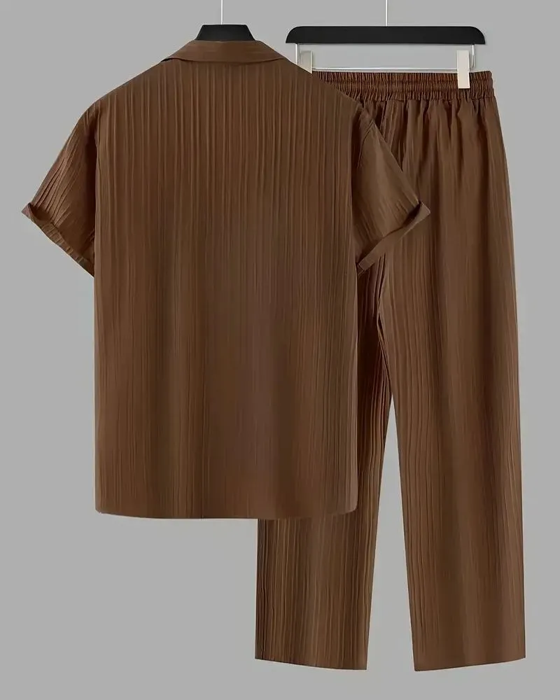 Men's Brown Relax Fit Top Bottom Set