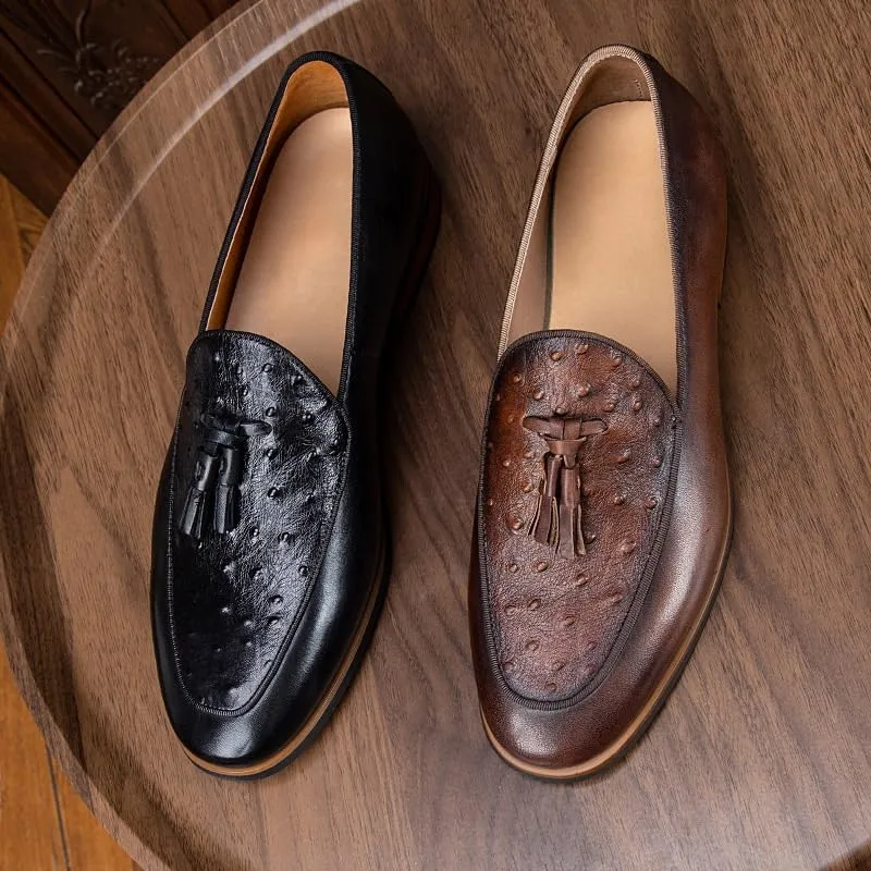 Mens Dress Shoes Leather Lined Slip On Loafers Good for Suit Jeans Fashion Comfort Business Round Head Wedge Oxfords for Men