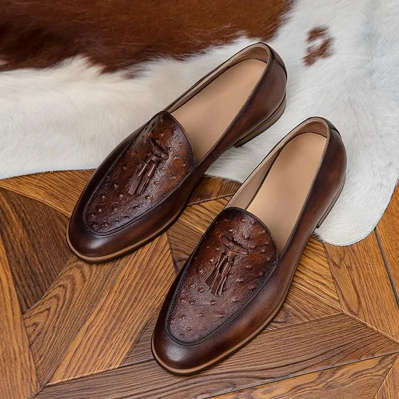 Mens Dress Shoes Leather Lined Slip On Loafers Good for Suit Jeans Fashion Comfort Business Round Head Wedge Oxfords for Men
