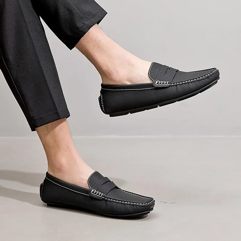 Men's Loafers - Round Toe Solid Color Faux Leather Loafers, Flexible Lightweight Comfortable Slip-Ons for Driving, Casual, and Wedding Wear