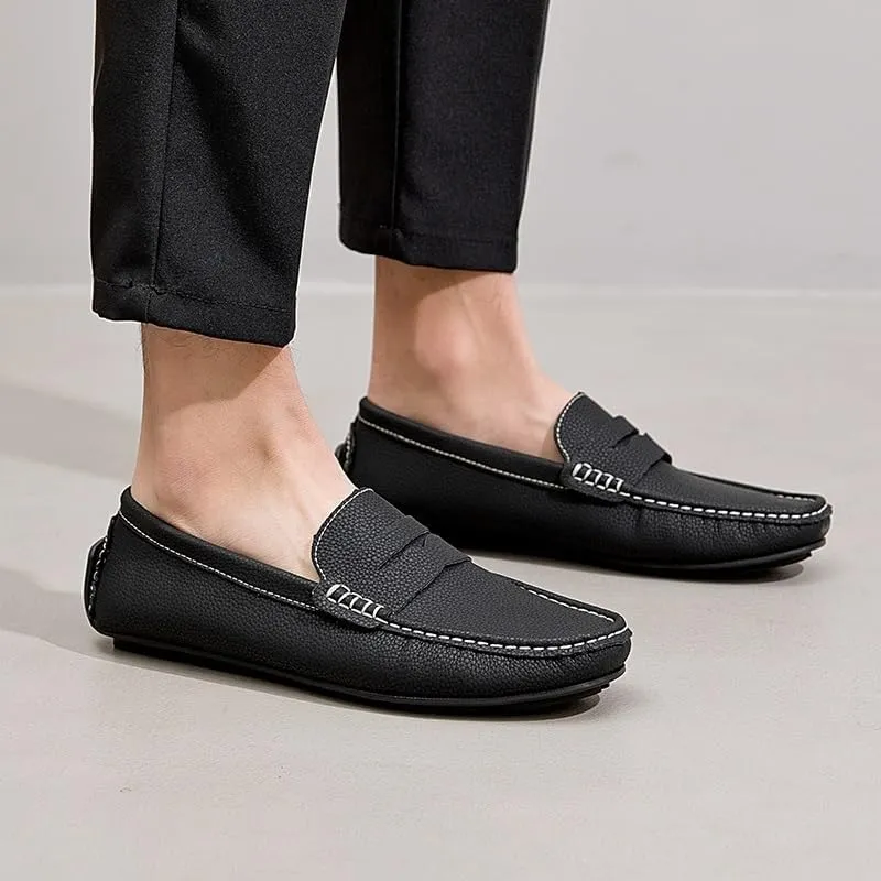 Men's Loafers - Round Toe Solid Color Faux Leather Loafers, Flexible Lightweight Comfortable Slip-Ons for Driving, Casual, and Wedding Wear