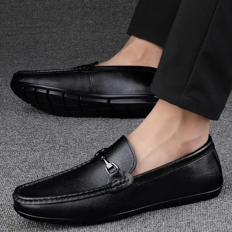 Men's Loafers - Round Toe Solid Color PU Leather Slip-On Shoes, Comfortable, Flexible, Anti-Slip for Wedding, Walking & Casual Wear