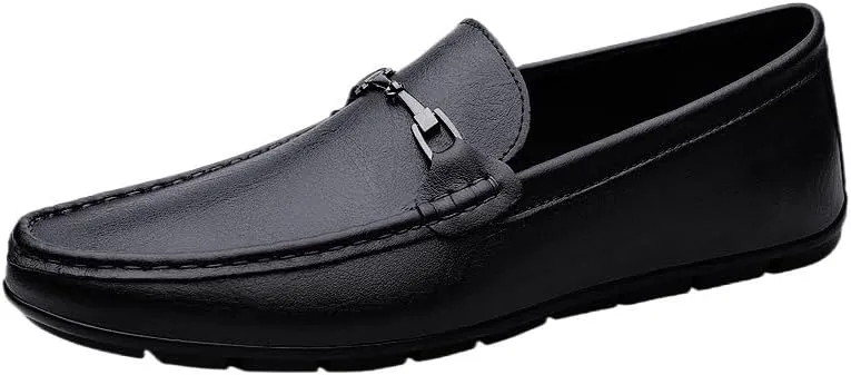 Men's Loafers - Round Toe Solid Color PU Leather Slip-On Shoes, Comfortable, Flexible, Anti-Slip for Wedding, Walking & Casual Wear