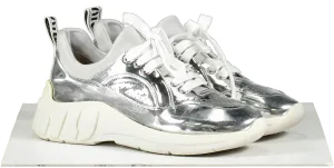 Miu Miu Metallic Silver Logo Heel Run Metal Tech Trainers UK 6 EU 39 