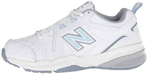 New Balance womens 608 V5 Casual Comfort Cross Trainer, White/Light Blue, 9.5 Wide US