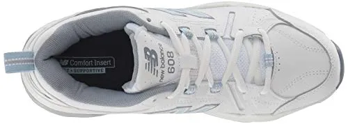 New Balance womens 608 V5 Casual Comfort Cross Trainer, White/Light Blue, 9.5 Wide US