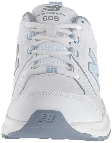 New Balance womens 608 V5 Casual Comfort Cross Trainer, White/Light Blue, 9.5 Wide US