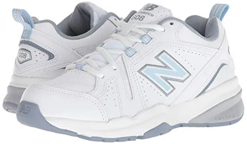 New Balance womens 608 V5 Casual Comfort Cross Trainer, White/Light Blue, 9.5 Wide US