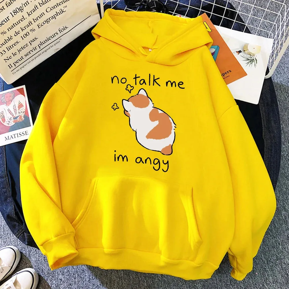 No Talk Me I'm Angry - Cute Cat Print Women's Hoody