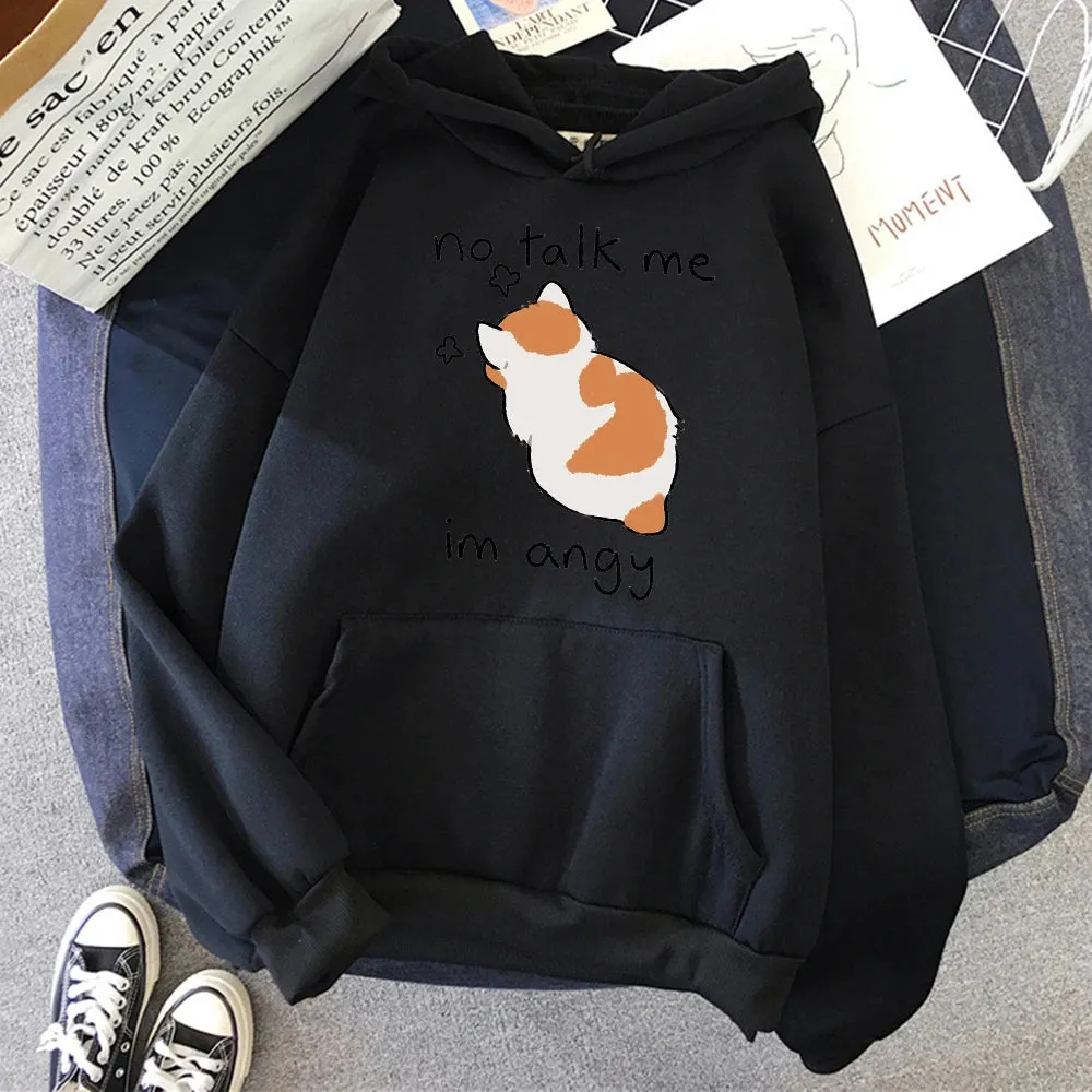 No Talk Me I'm Angry - Cute Cat Print Women's Hoody
