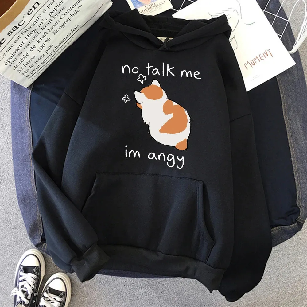 No Talk Me I'm Angry - Cute Cat Print Women's Hoody