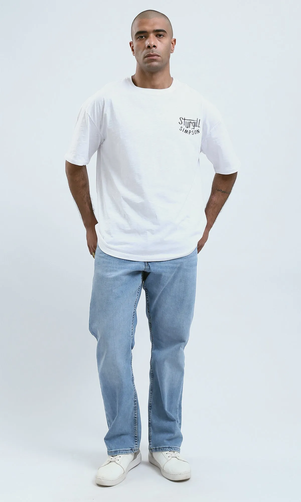 o188725 - Elbow-Sleeves Heather White Tee with Front & Back Print