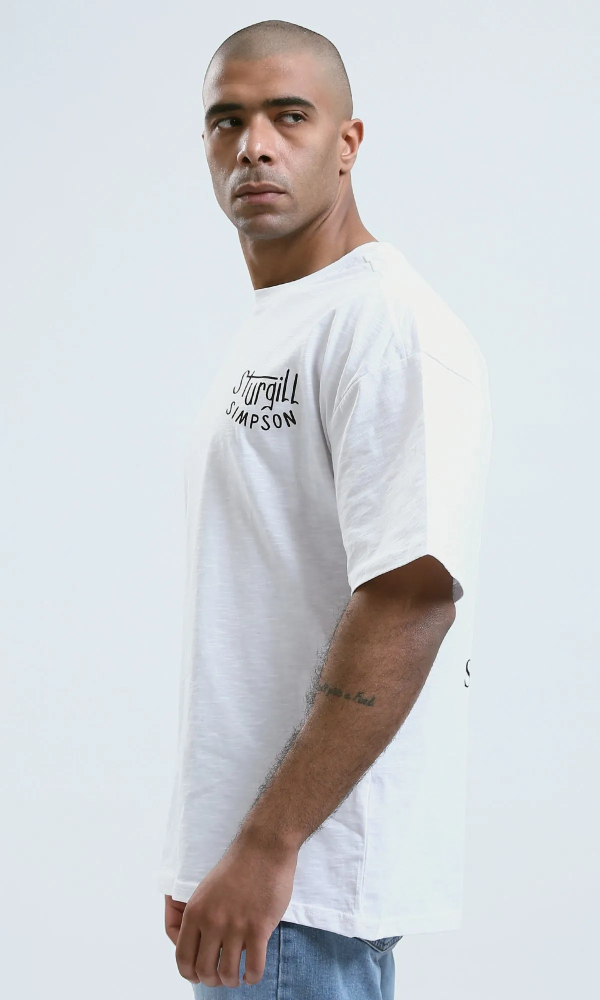 o188725 - Elbow-Sleeves Heather White Tee with Front & Back Print