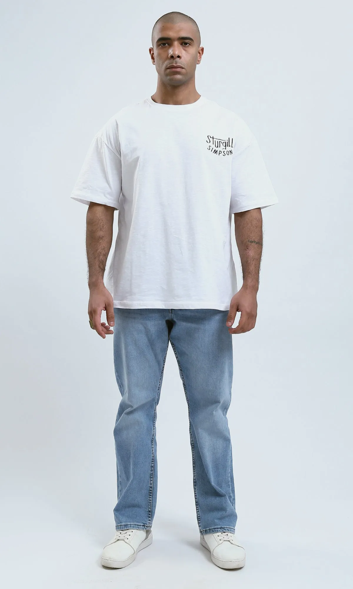 o188725 - Elbow-Sleeves Heather White Tee with Front & Back Print