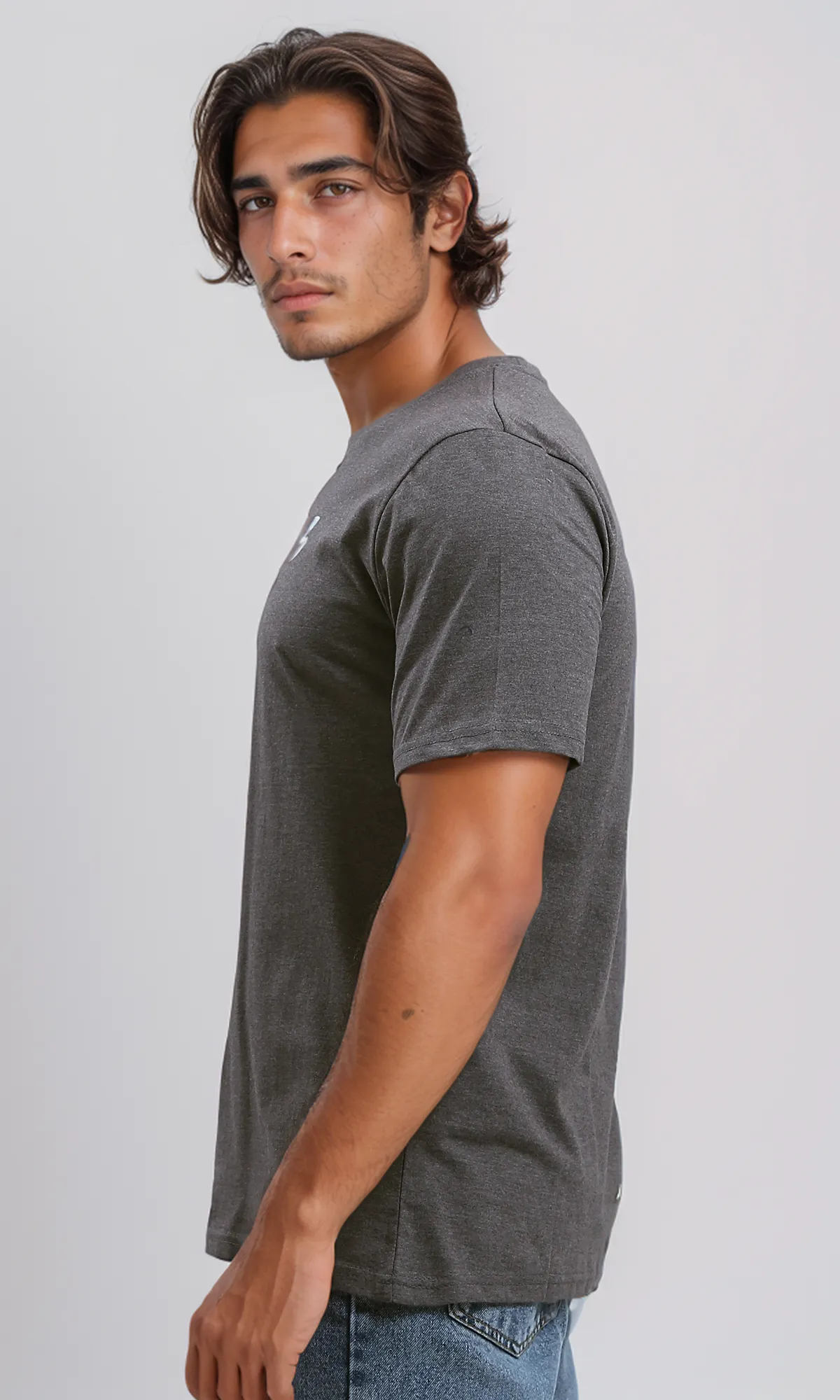 O191656 Short Sleeves Printed Heather Dark Grey Tee