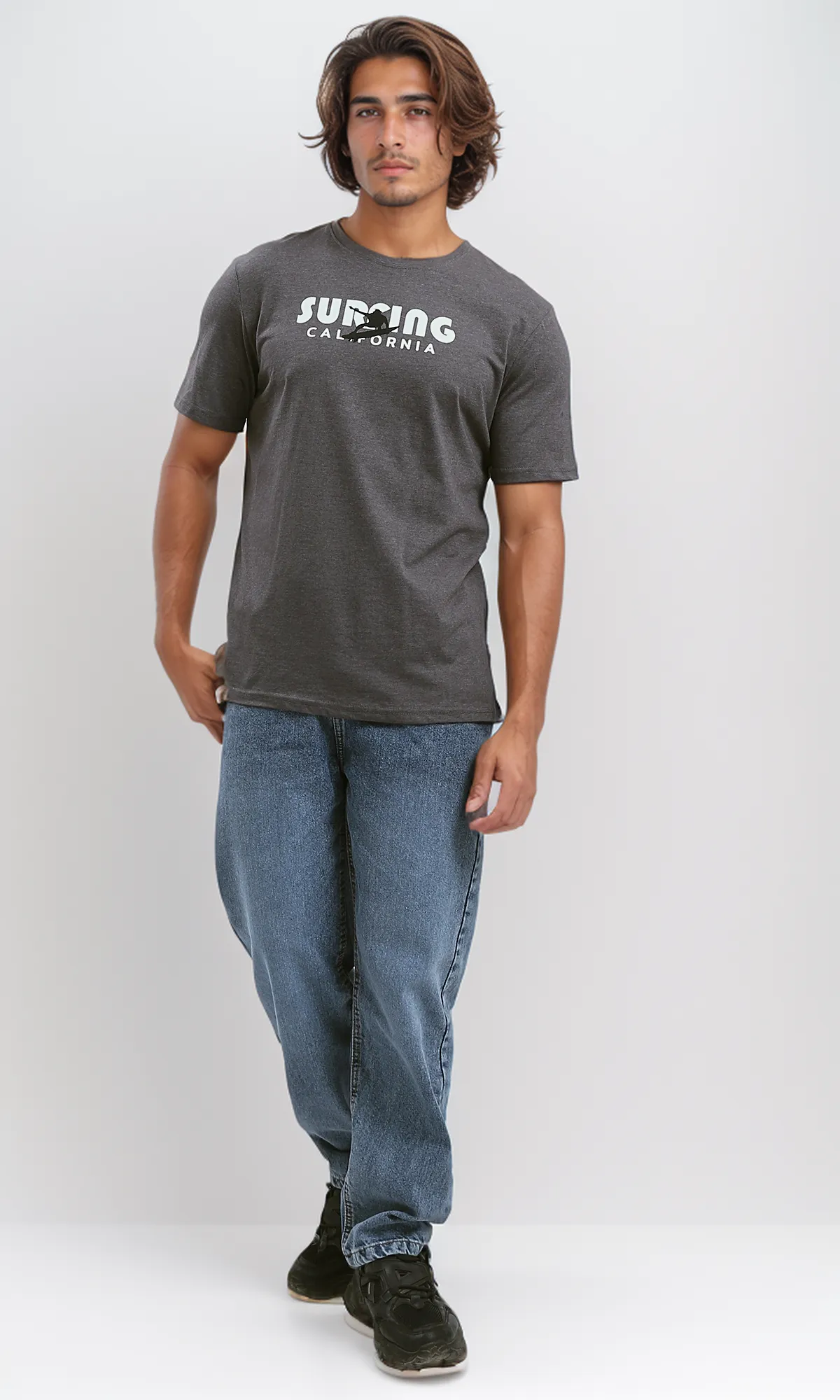 O191656 Short Sleeves Printed Heather Dark Grey Tee