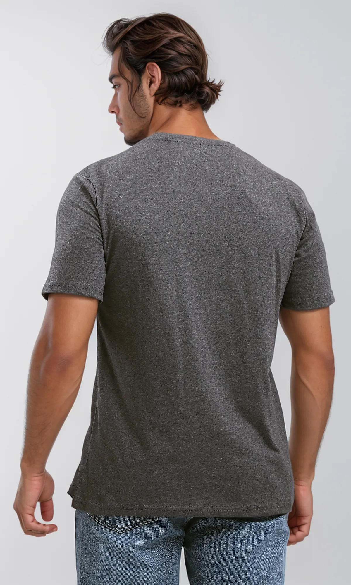 O191656 Short Sleeves Printed Heather Dark Grey Tee