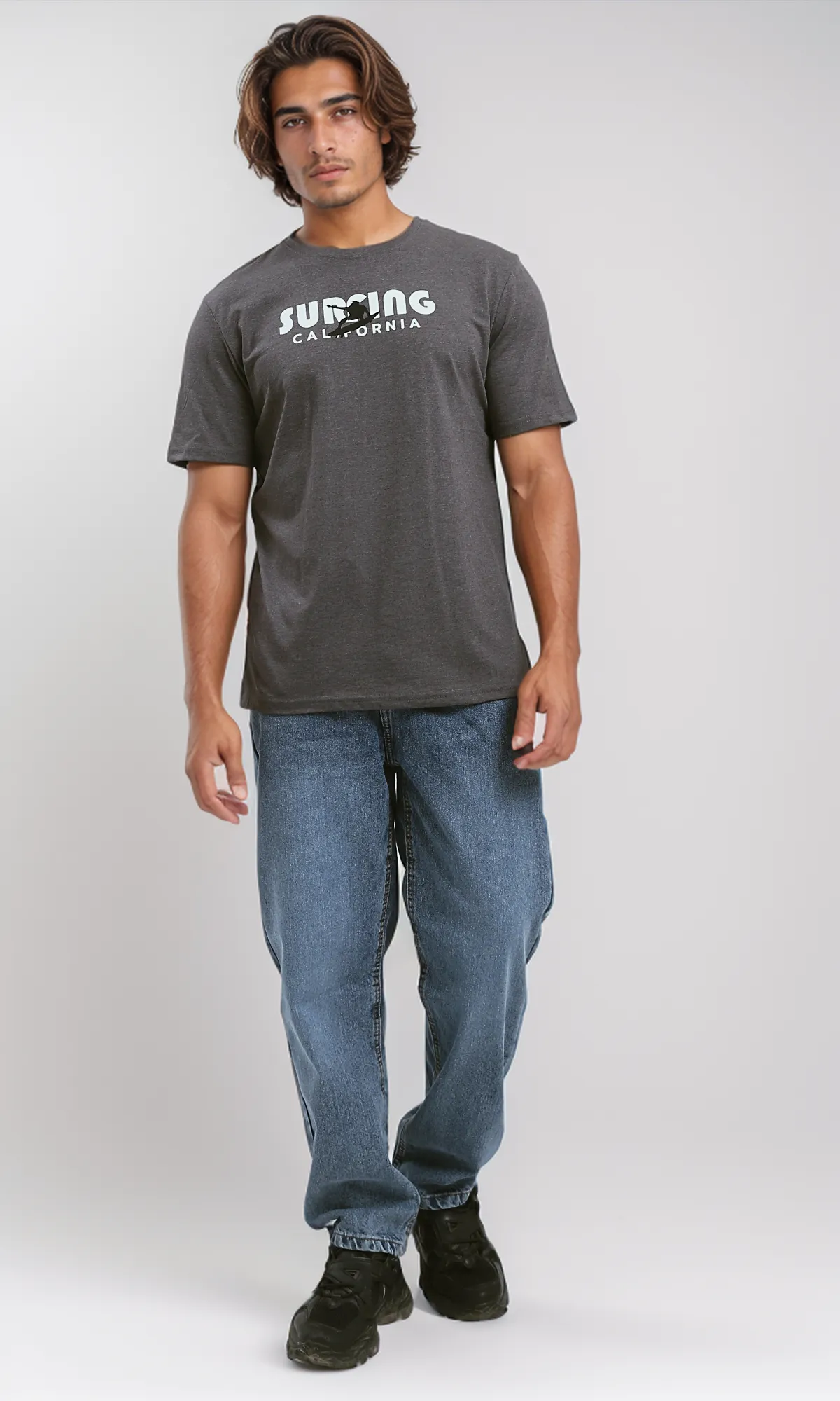 O191656 Short Sleeves Printed Heather Dark Grey Tee