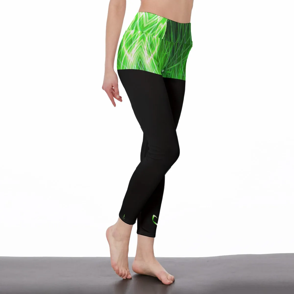 Officially Sexy Neon Green Laser Hearts Collection High Waist Black Booty Popper Leggings (English)