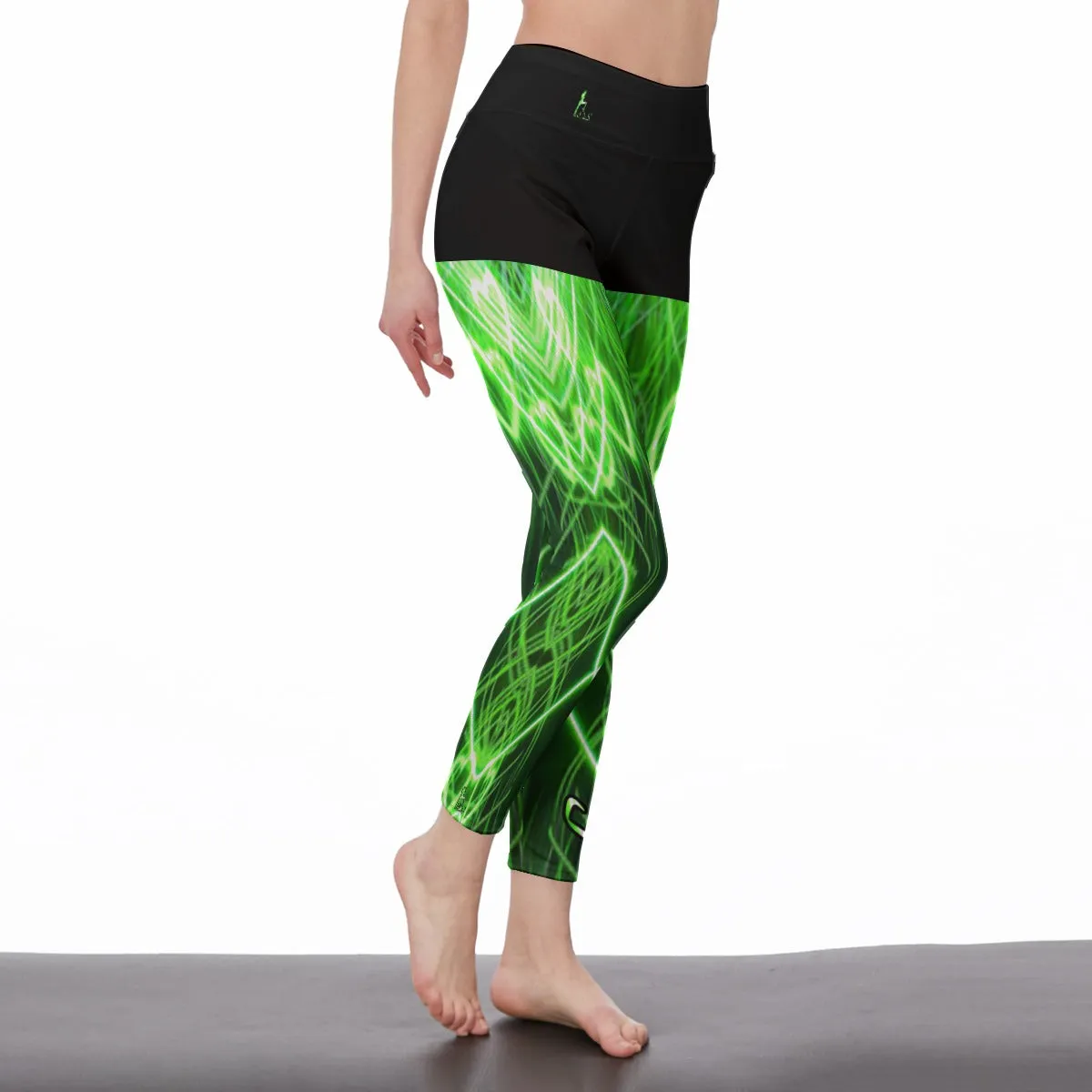 Officially Sexy Neon Green Laser Hearts High Waist Booty Popper Legging (English)