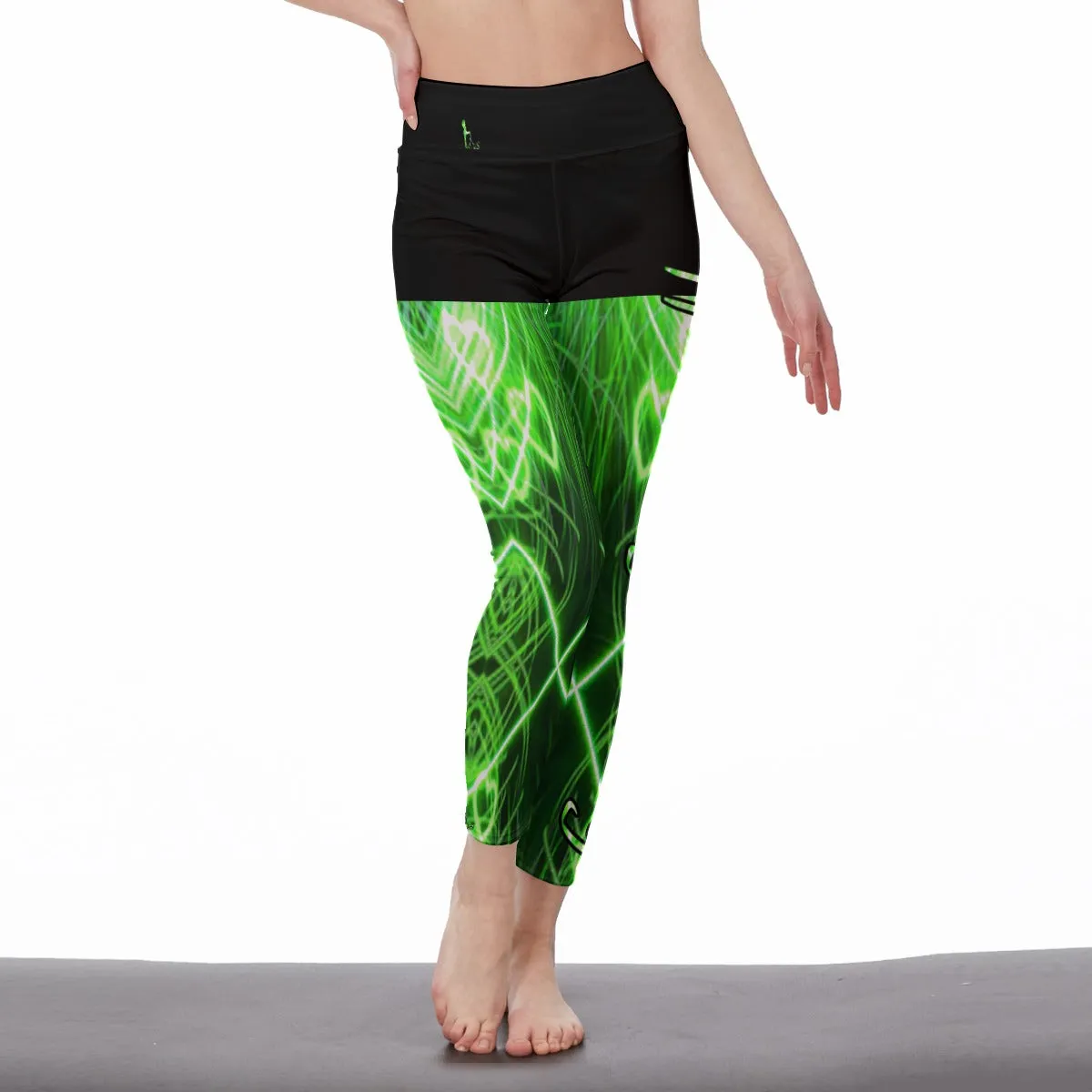 Officially Sexy Neon Green Laser Hearts High Waist Booty Popper Legging (English)