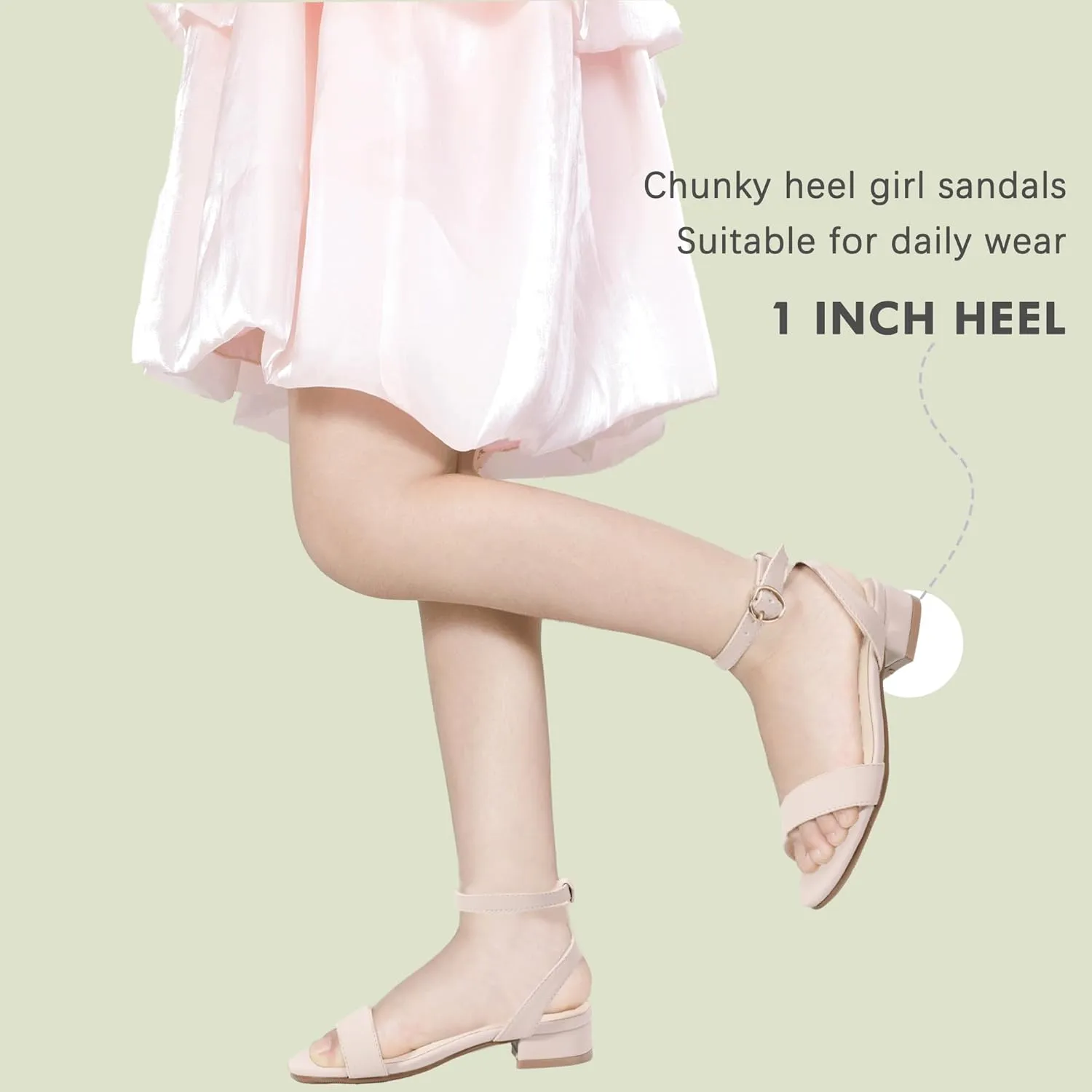 PANDANINJIA Girls Sandals Low Heels Dress Shoes Open Toe Flower Girl Wedding Party for Little Big Kid Dress Sandals