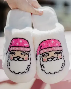 Pink Santa Face Slippers - White - FINAL SALE