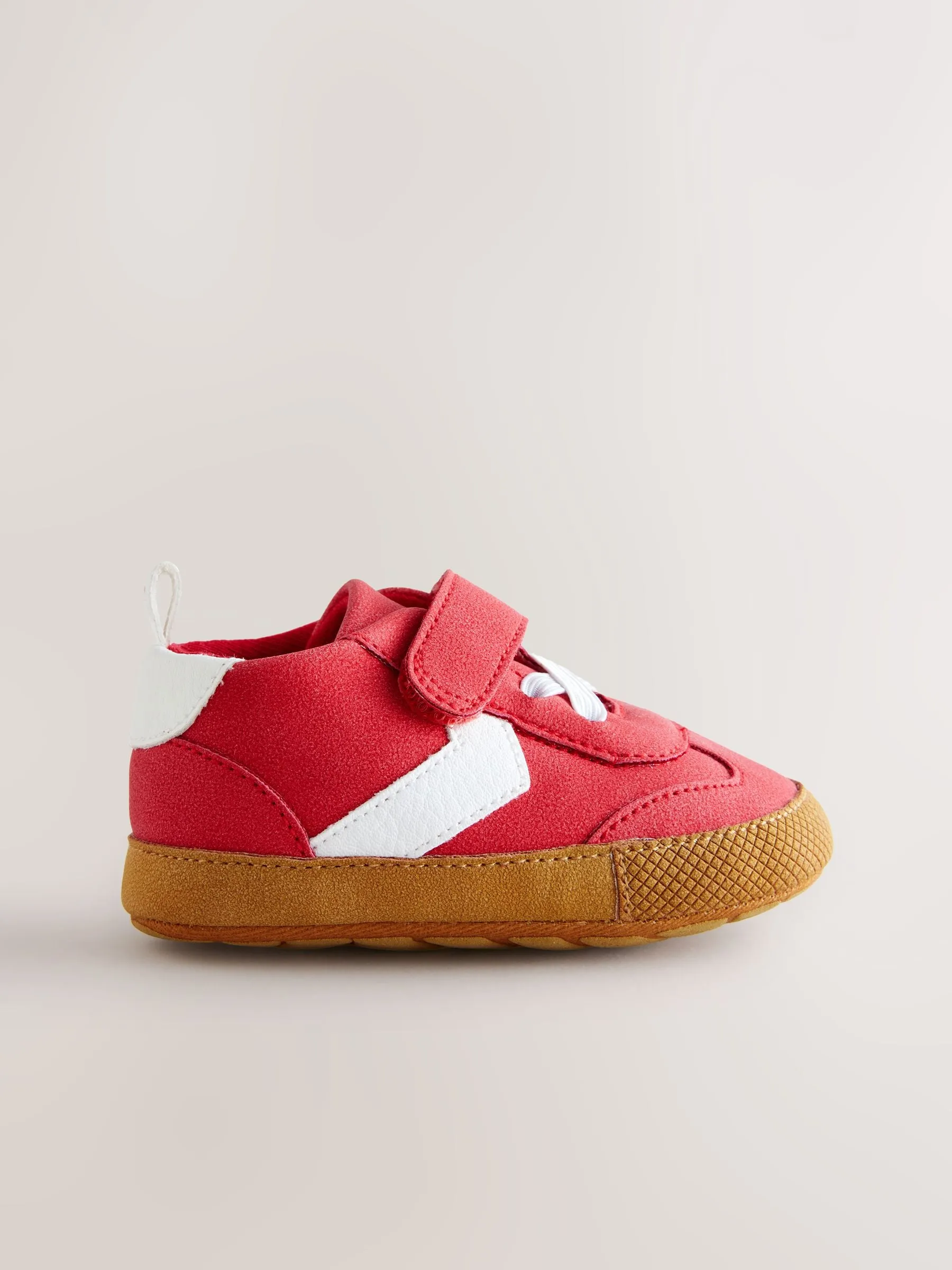 Red Baby Touch Fastening Elastic Lace Chevron Trainers (0-24mths)
