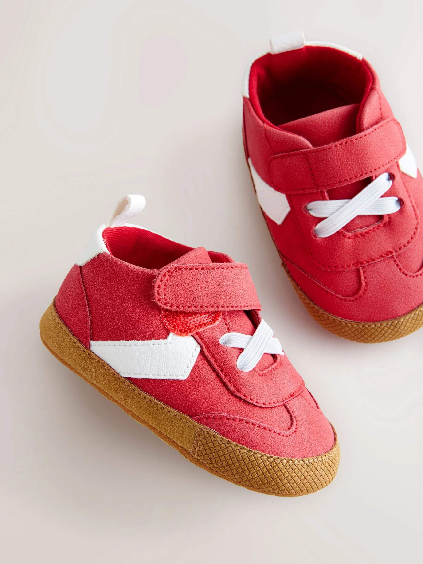 Red Baby Touch Fastening Elastic Lace Chevron Trainers (0-24mths)