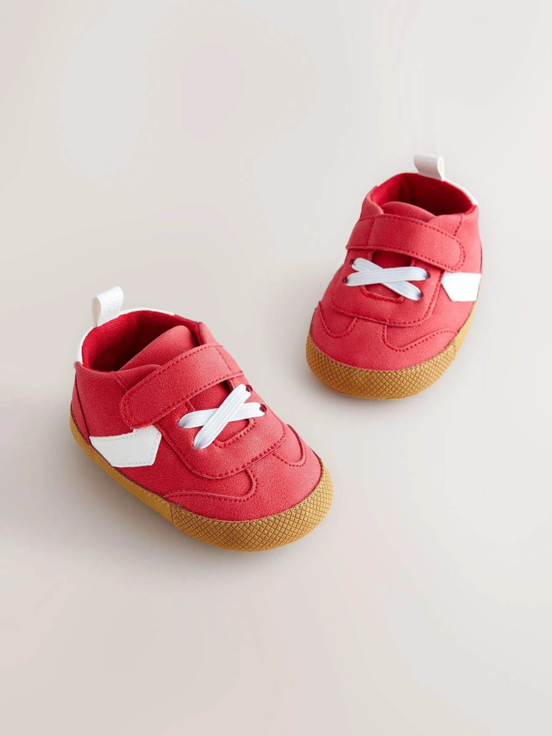 Red Baby Touch Fastening Elastic Lace Chevron Trainers (0-24mths)