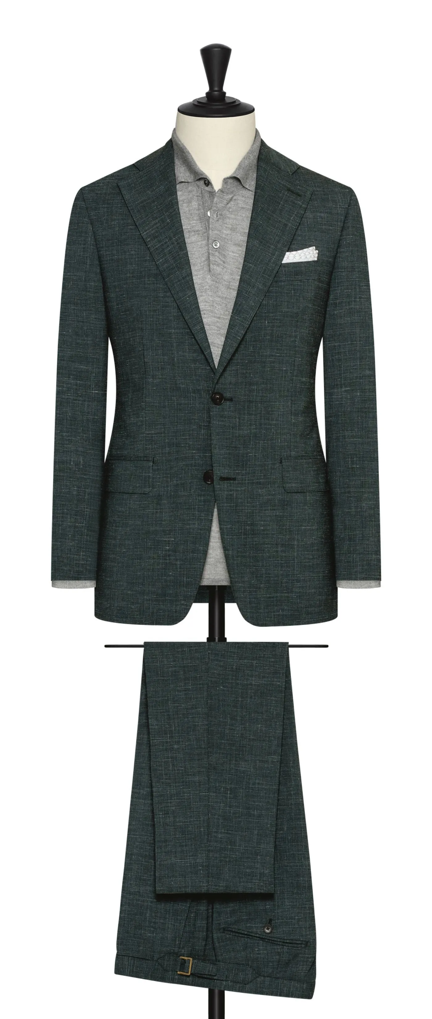 Reda Deep Green Stretch Jaspé Wool & Linen Houndstooth