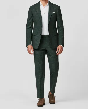 Reda Deep Green Stretch Jaspé Wool & Linen Houndstooth