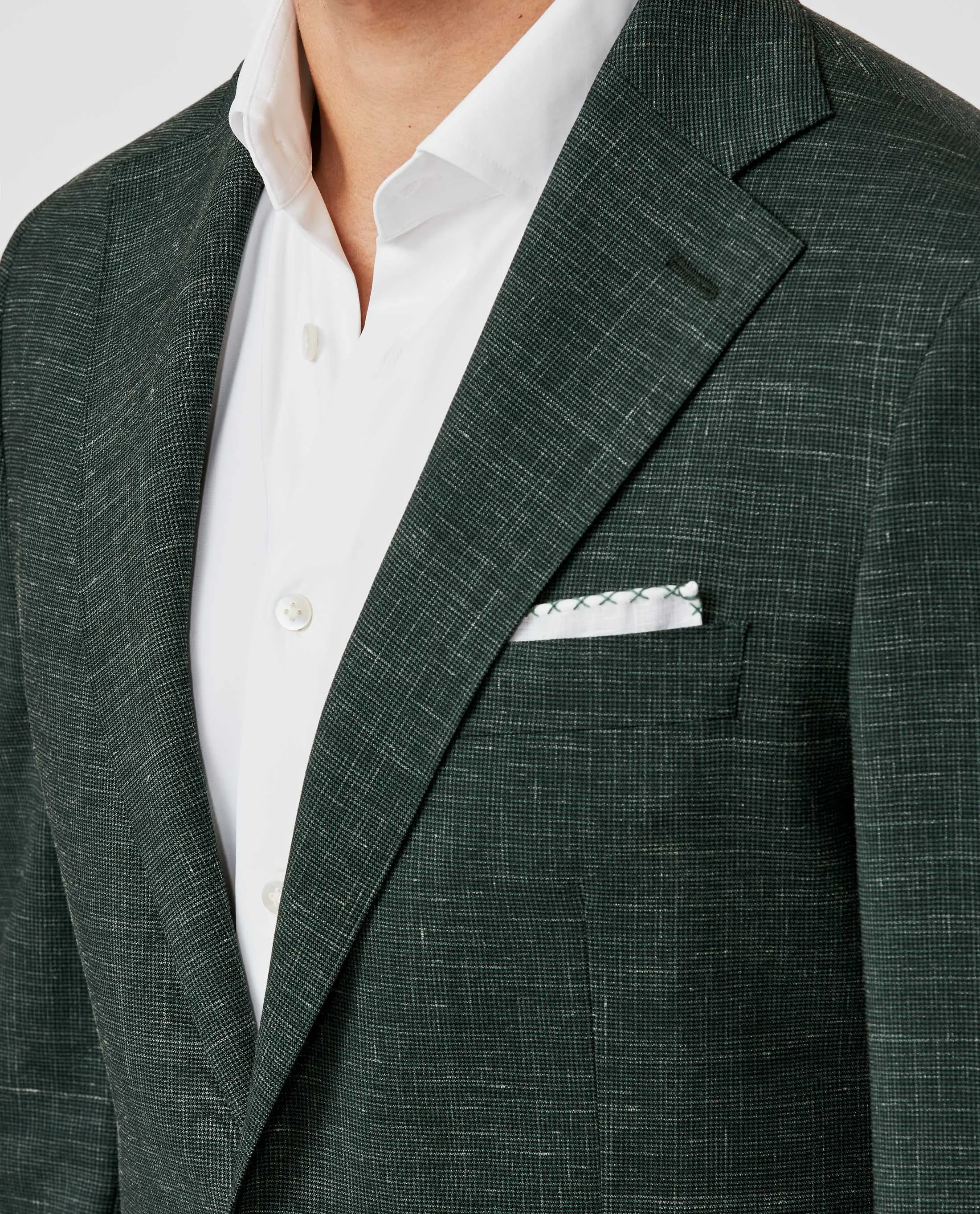 Reda Deep Green Stretch Jaspé Wool & Linen Houndstooth