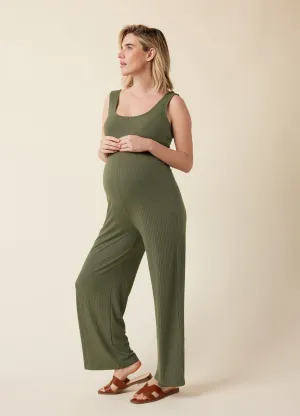 Ripe Maternity Bobby Rib Knit Olive Jumpsuit