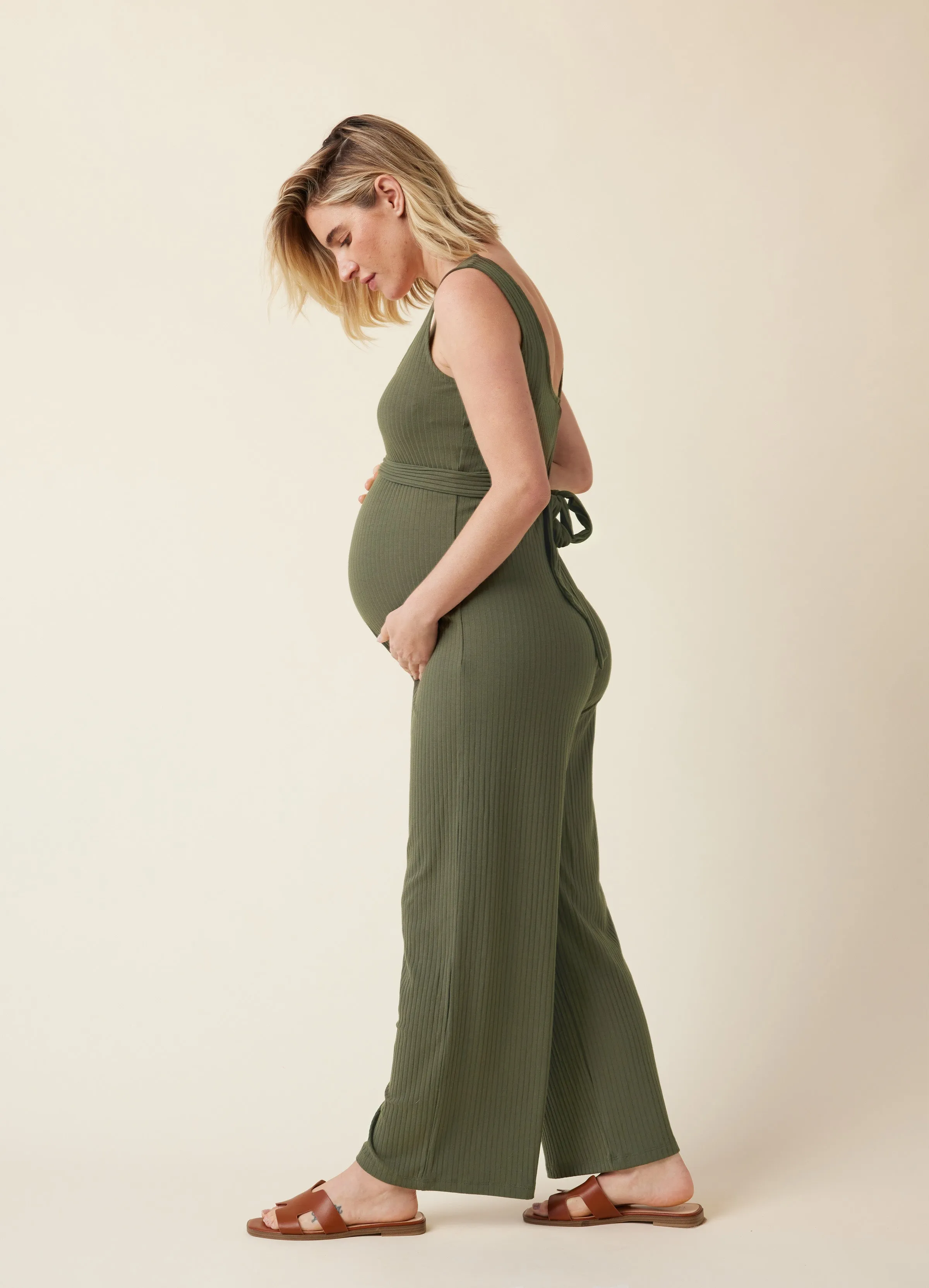 Ripe Maternity Bobby Rib Knit Olive Jumpsuit