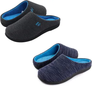 RockDove Set of 2 Pairs - Women's Size 7-8, Original Two-Tone Memory Foam Slipper (Dark Grey) Birdseye Knit Memory Foam Slipper (Denim)