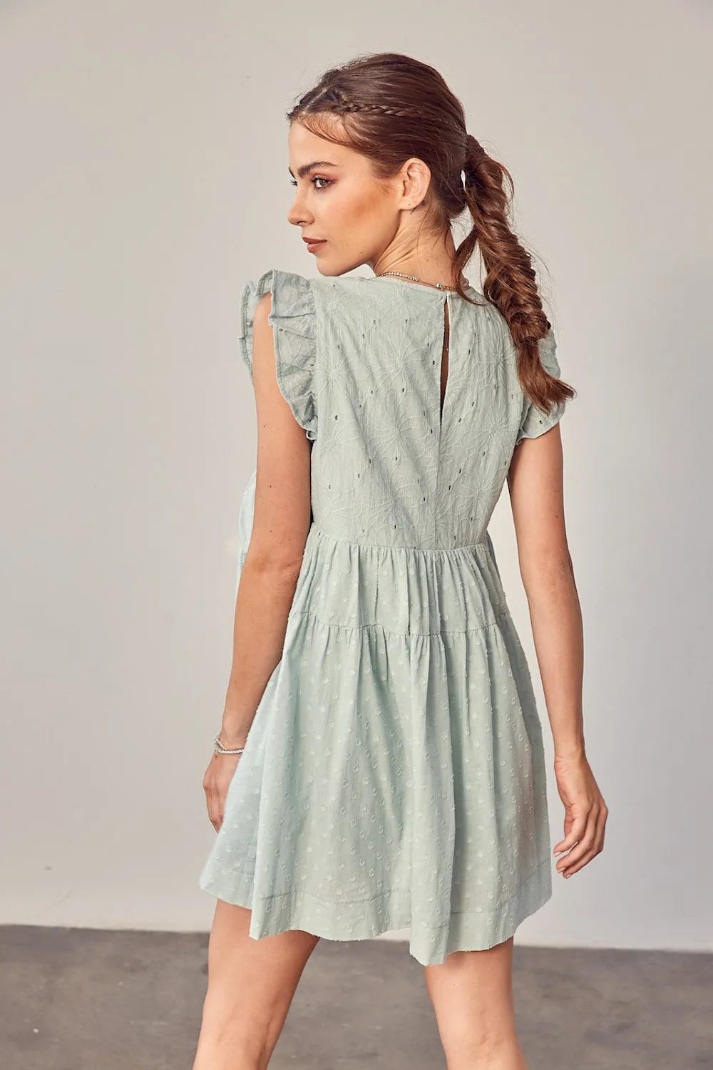 Romper Dress In Sage Green Eyelet