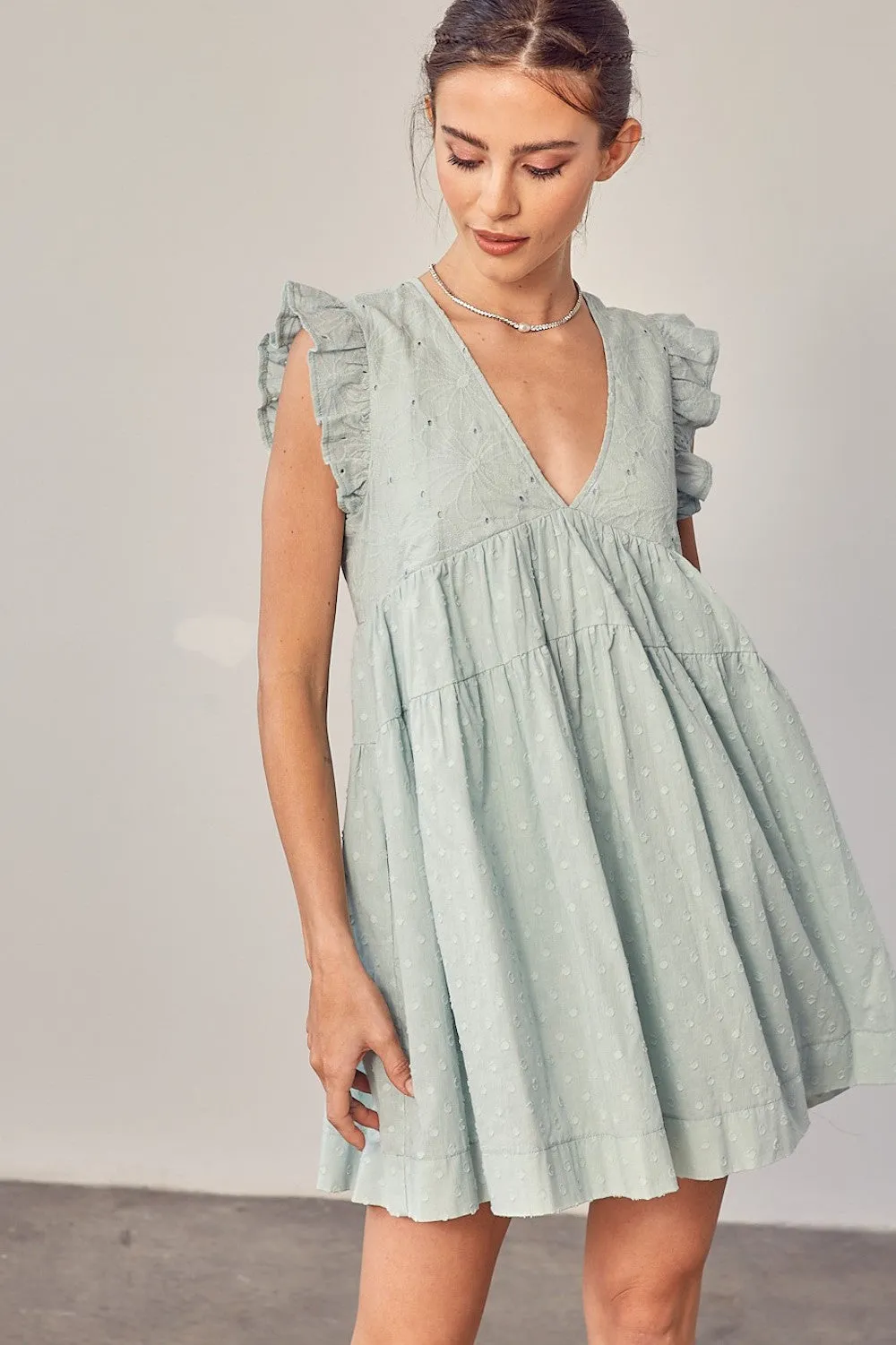Romper Dress In Sage Green Eyelet