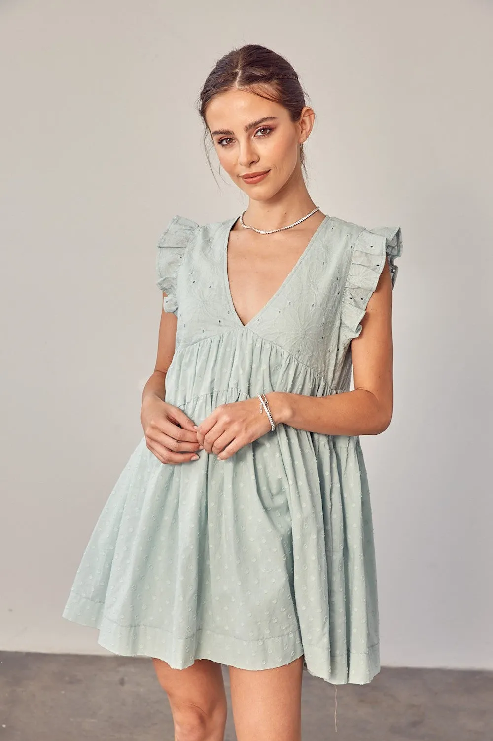 Romper Dress In Sage Green Eyelet