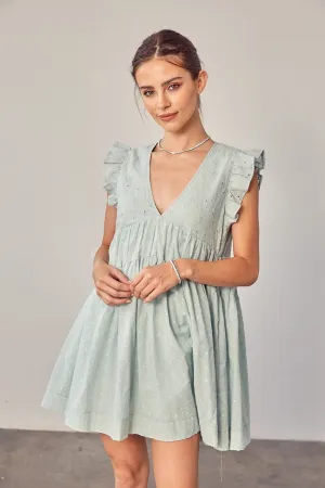 Romper Dress In Sage Green Eyelet