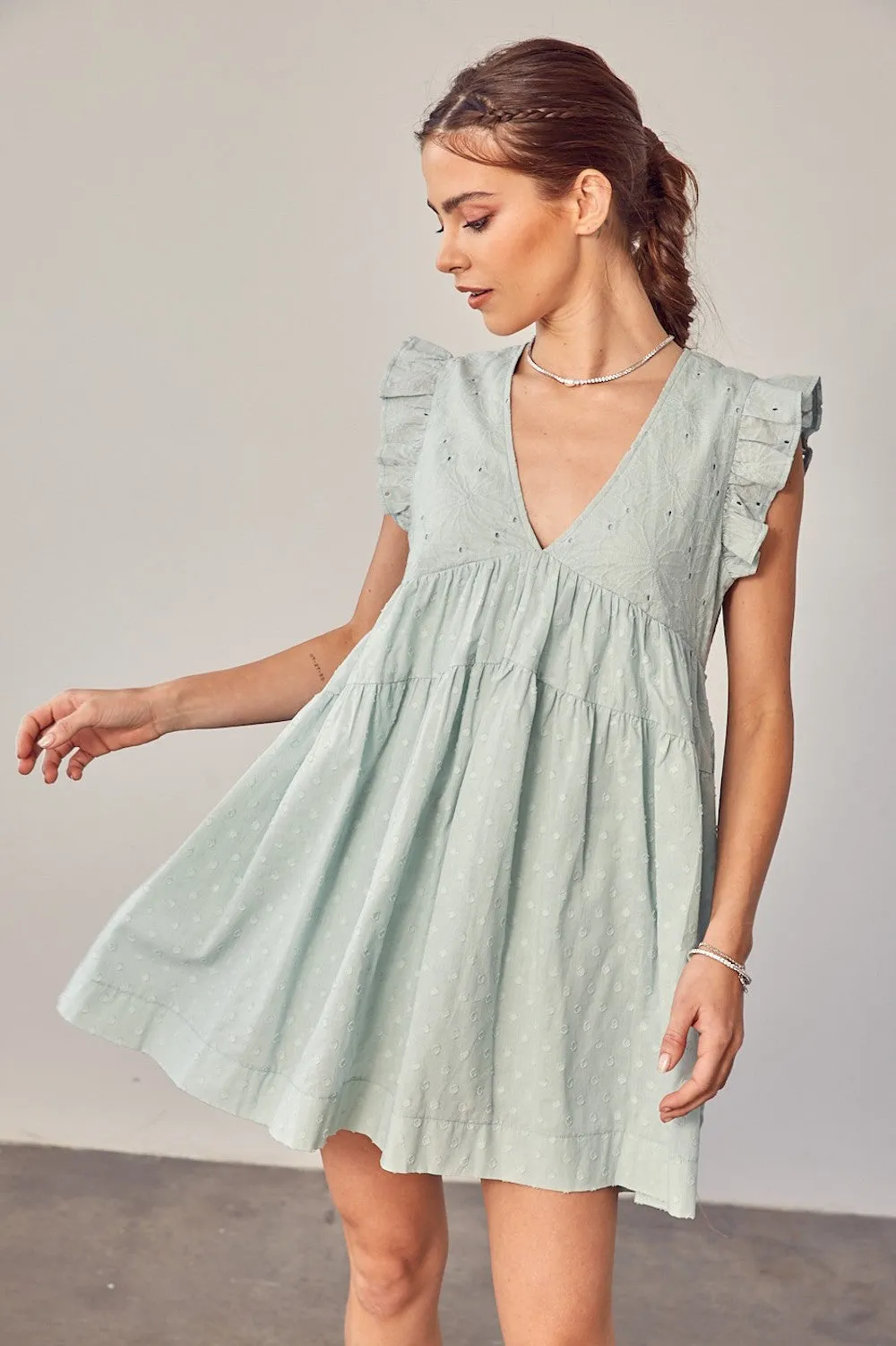 Romper Dress In Sage Green Eyelet