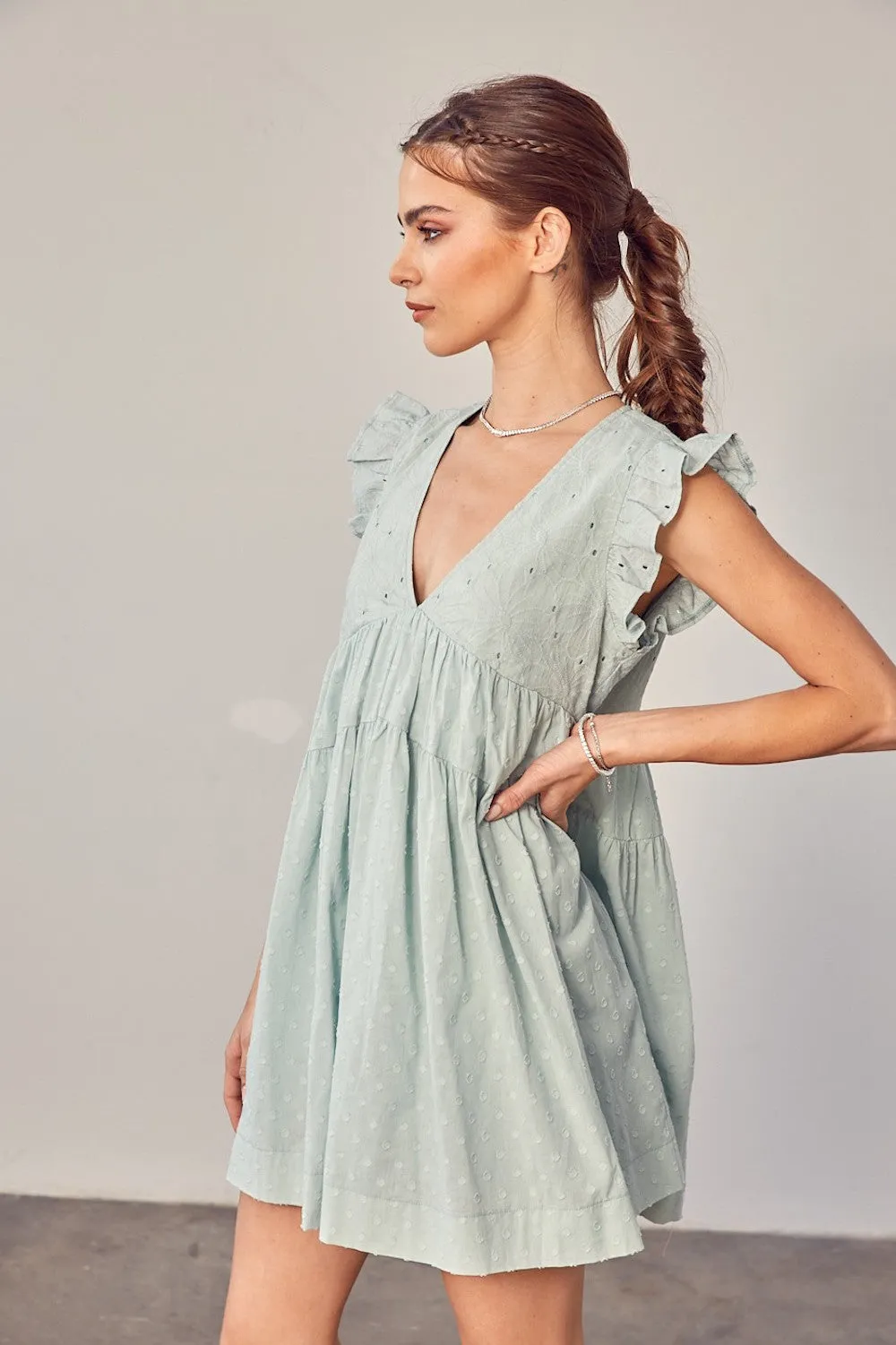 Romper Dress In Sage Green Eyelet